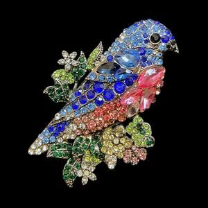 BLUE Bird Pin Brooch Sparkling Colorful Multicolored Crystals - New